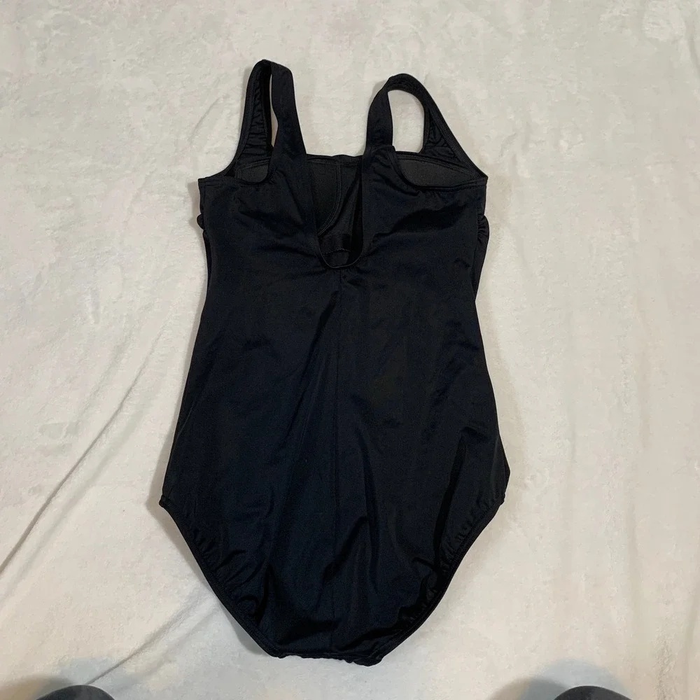 Lands'‎ End Black One Piece Swimsuit Square Neck Modest Size 8